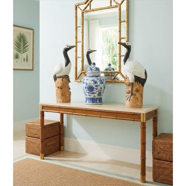 Ceramic Pair of Vintage Asian Glazed Ceramic Red-Crowned Crane Statues For Sale - Image 7 of 12