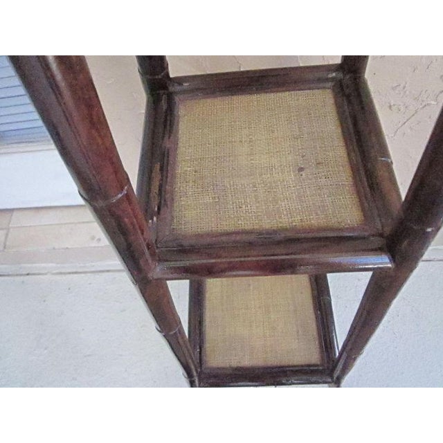 Coastal Vintage Burnt Bamboo 3-Tier Plant Stand For Sale - Image 3 of 9