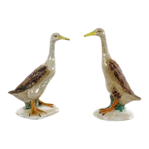 Large Pair English Glazed Porcelain / Terracotta Duck Statues