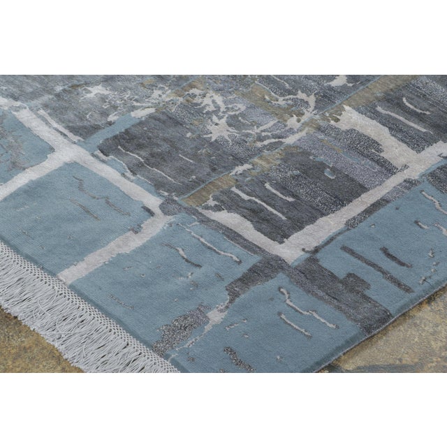 Rug & Kilim Rug & Kilim’s Distressed Contemporary Floral Rug, in Gray & Blue Hues For Sale - Image 4 of 12