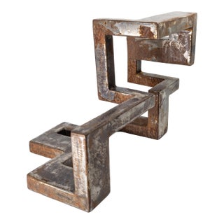 Mid-Century Modern Abstract Brutalist Geometric Steel Sculpture, Unsigned For Sale
