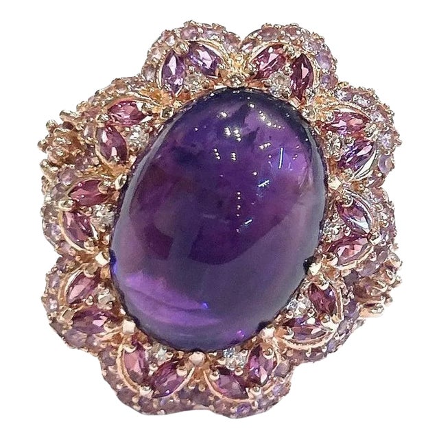 Bochic “Capri” Amethyst & Topaz Cocktail Ring Set In 18K Gold & Silver For Sale