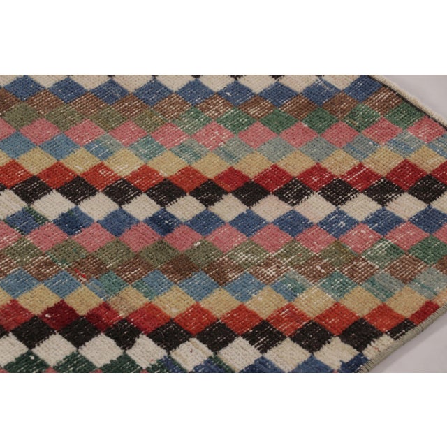 Vintage Distressed Rug With Muted Geometric Diamond Mosaic - Rug & Kilim For Sale In New York - Image 6 of 9