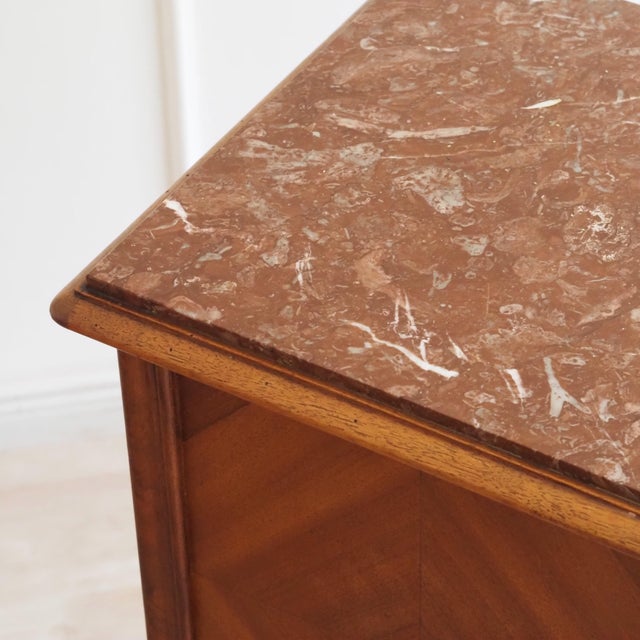 Brown Antique Louis XV Bedside Table with Marble Top, 1900s For Sale - Image 8 of 11