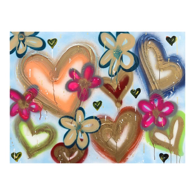 Urban Street Art Graffiti Painting Hearts Flowers "Blossoming Young Love" Original Artwork by Amber Goldhammer For Sale