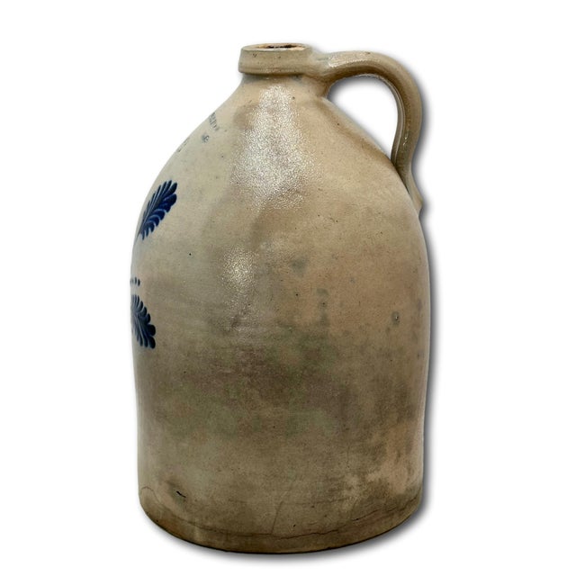 Beautiful Antique American Blue Flower Decorated 3 Gallon Size Stoneware Jug by E & L P Norton in Bennington Vermont For Sale - Image 11 of 18