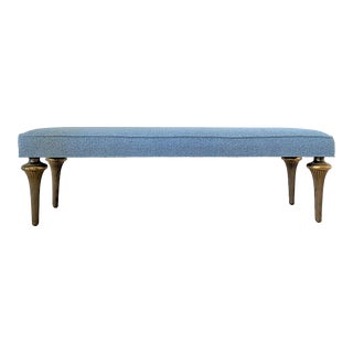 Mid-Century Italian Upholstered Bench With Brass Legs For Sale