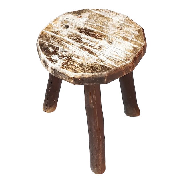 Vintage French Wooden Stool, 1950s For Sale