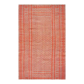1950s Small Green Red Modern Geometric Cotton Vintage Textile Knotted Ziloo Rug For Sale