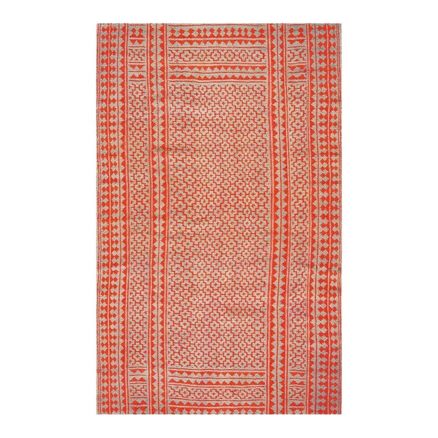 1950s Small Green Red Modern Geometric Cotton Vintage Textile Knotted Ziloo Rug For Sale