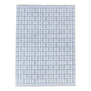Ivory Blue Scandinavian Design Hand Woven Rug, 4x6Ft. For Sale