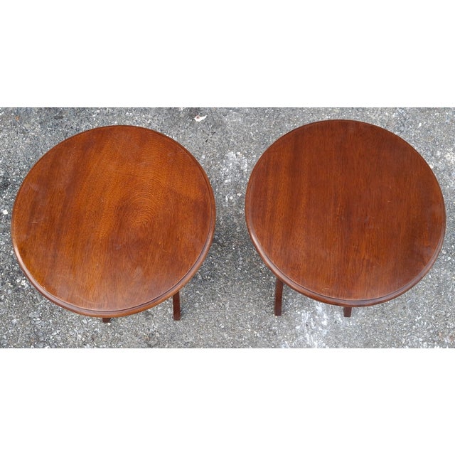 Pair Late 20th Century Folding-Form Mahogany Butler Wine Tables or Candle Stands For Sale - Image 10 of 11
