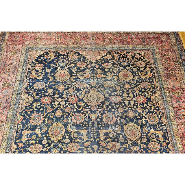 19th Century Oversized Persian Farahan Sarouk Rug, Hand-Knotted Wool, Allover Geometric Design, Navy & Red, 11x17 For Sale - Image 9 of 16