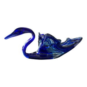 Mid 20th Century Murano Like Hand Blown Blue Glass Swan Dish Sculpture.