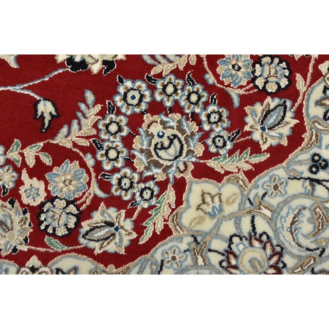 Fine Nain Rug 8′ X 11’3” Red Wool Traditional Hand-Knotted Oriental Carpet For Sale - Image 4 of 15
