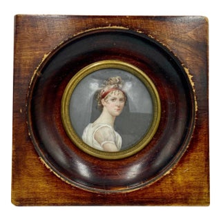 Antique Signed 19th Century French Portrait Miniature Young Lady Woman by f.l. For Sale