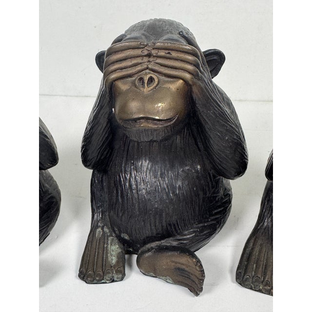 Vintage Cast Brass 3 Wise Monkeys For Sale - Image 10 of 11
