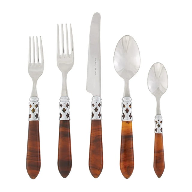 VIETRI Aladdin Brilliant Flatware Faux Tortoiseshell Five-Piece Place Setting For Sale - Image 10 of 10