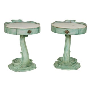 Pair of Italian Art Deco Marble Top Stands With Seashell Bases For Sale