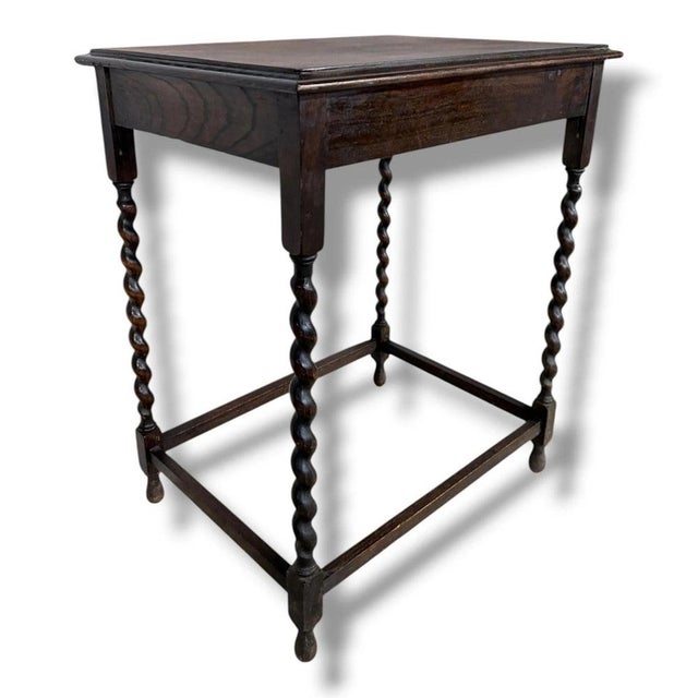 Wood Barley Twist Side Table in Oak For Sale - Image 7 of 9