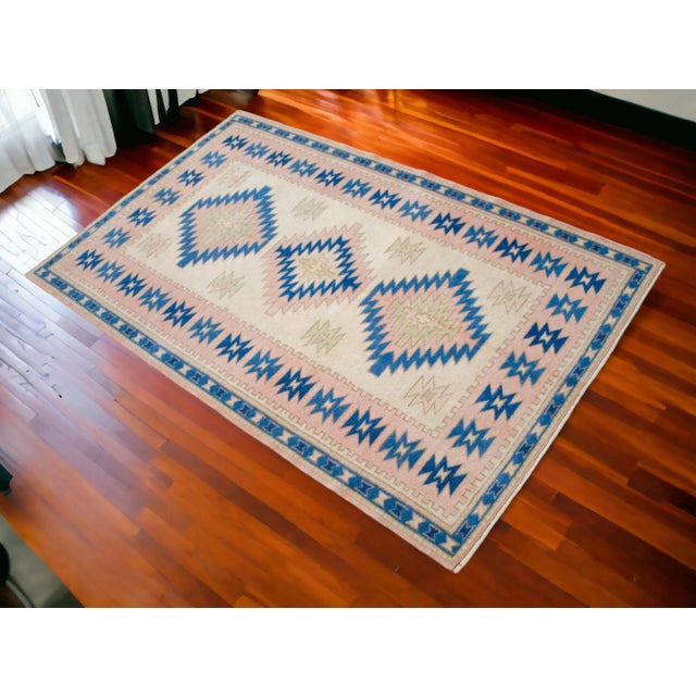 Low Pile Hand Knotted Area Rug For Sale - Image 4 of 12