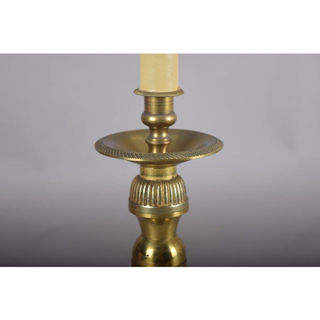 Vintage Brass Candlestick Table Lamp with Green Accent, 1950s For Sale - Image 11 of 14