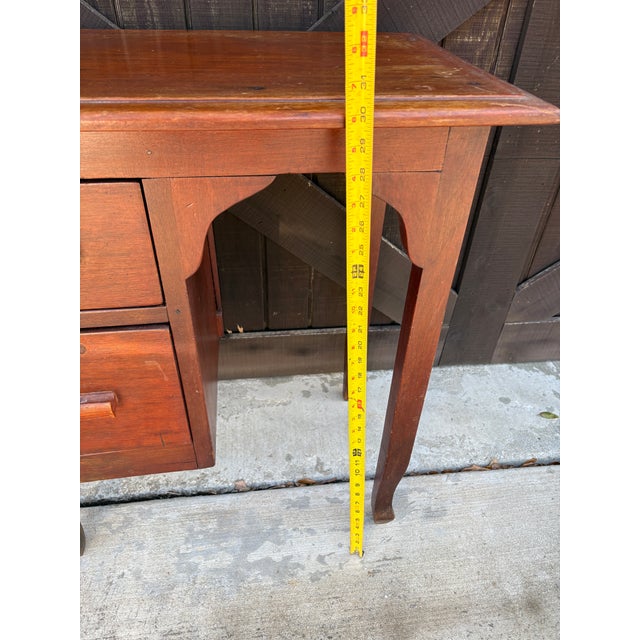 Brown Vintage Child Size Writing Desk 2 Drawer Wood Vanity Table 1940s For Sale - Image 8 of 12