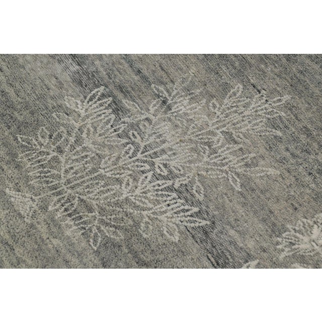 Textile Rug & Kilim’s Block Print Rug With Gray Floral Vases and Vine Border For Sale - Image 7 of 10