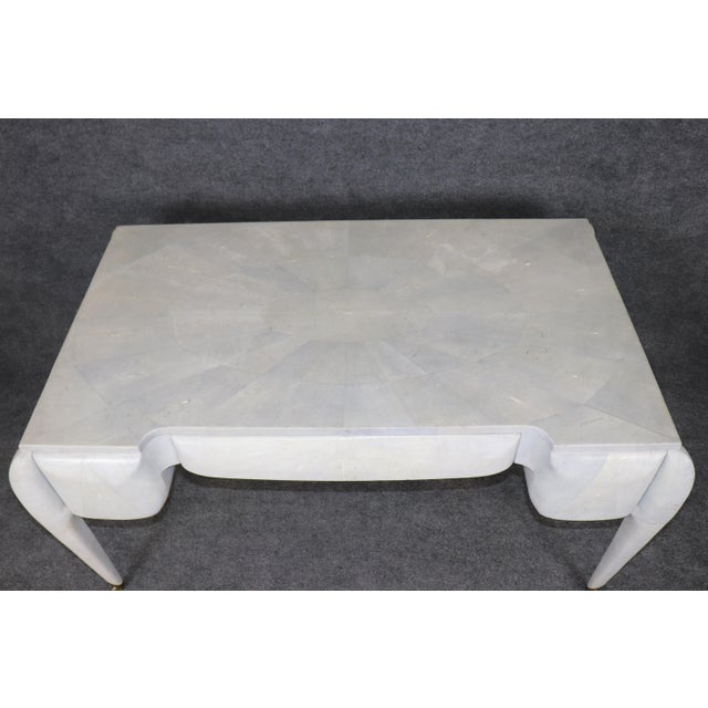 Art Deco Art Deco Style Maitland Smith Brass Shagreen Printed Leather Desk For Sale - Image 3 of 13