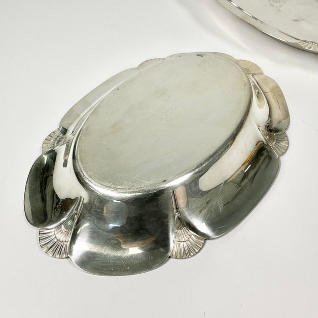 Early 20th C Antique English Art Deco Fan Motif Oval Silverplate Serving Bowls - A Pair For Sale - Image 11 of 13