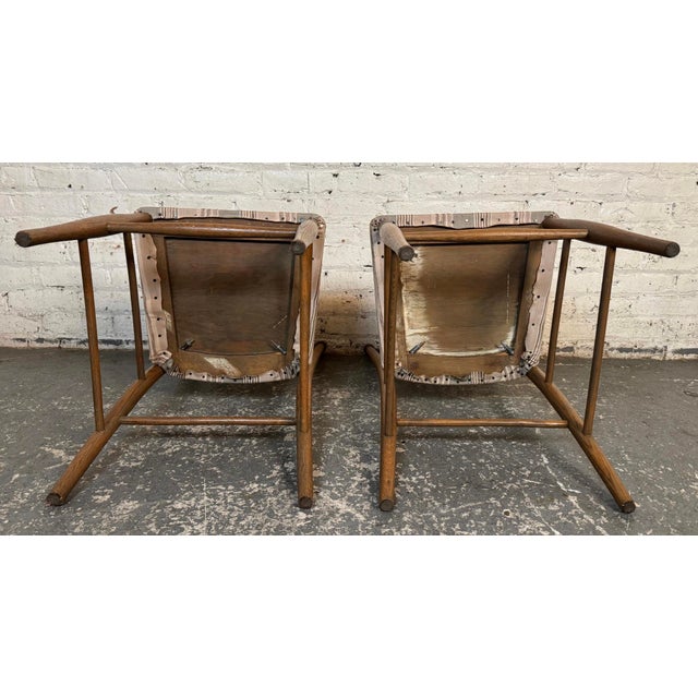 Brown Pair of Vintage Walnut Spindle Back Upholstered Chairs For Sale - Image 8 of 8