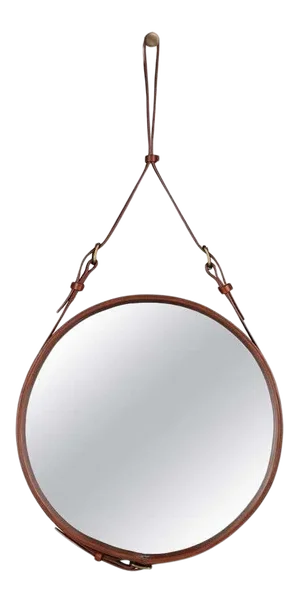 Jacques Adnet Small Circulaire Mirror With Brown Leather