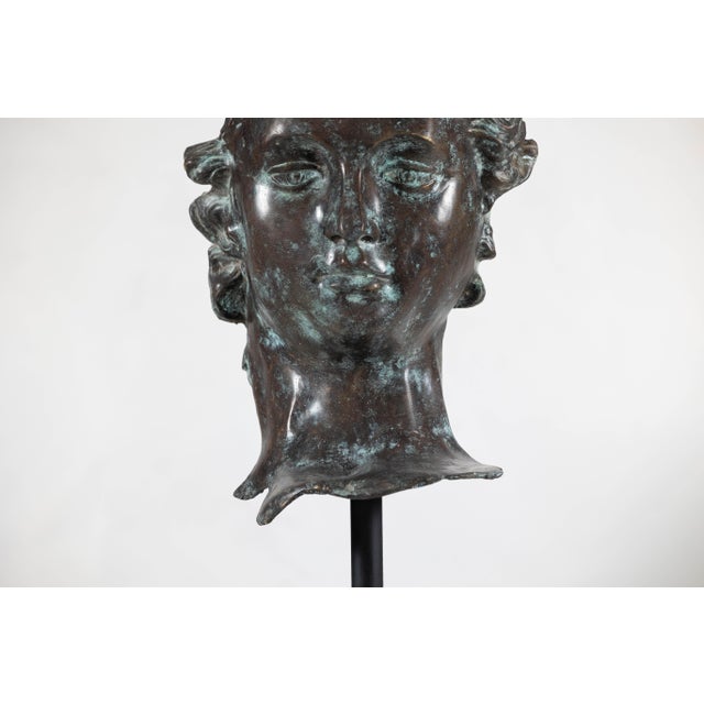 Bronze Renaissance-Inspired David Head Sculpture on Black Marble Base For Sale - Image 9 of 12