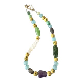 Carved Jade, Amethyst, Turquoise, Rare Ancient Venetian Glass Beaded Necklace Designed by Matthew Izzo For Sale