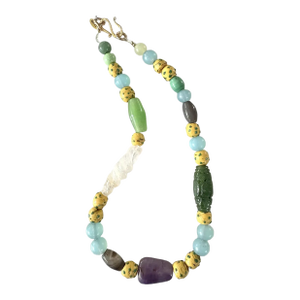 Carved Jade, Amethyst, Turquoise, Rare Ancient Venetian Glass Beaded Necklace Designed by Matthew Izzo