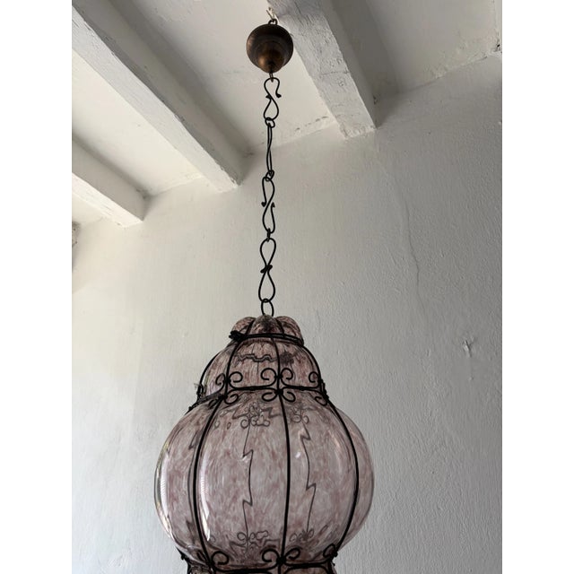 Amethyst 1 of 3 Big Mid-Century Seguso Murano Amethyst Blown Tortoise Lantern Chandelier For Sale - Image 8 of 9