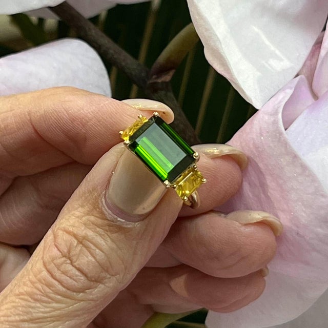 Natural Finely Faceted Quality Tourmaline Diamond Ring Size 7 14 Y Gold 6.15 TCW Certified $5,975 219225 This is a one of...