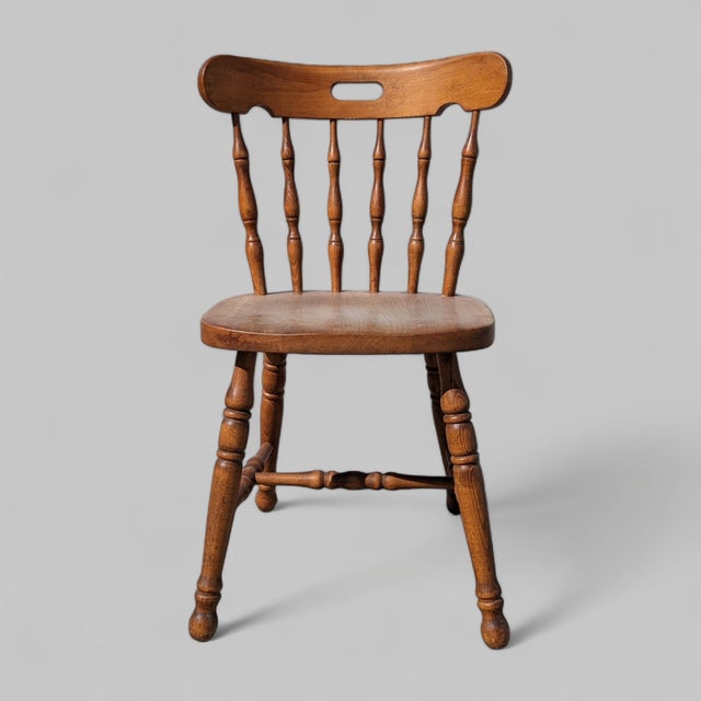 Wood Vintage Ethan Allen Oak Spindle-Back Side Chair For Sale - Image 7 of 10