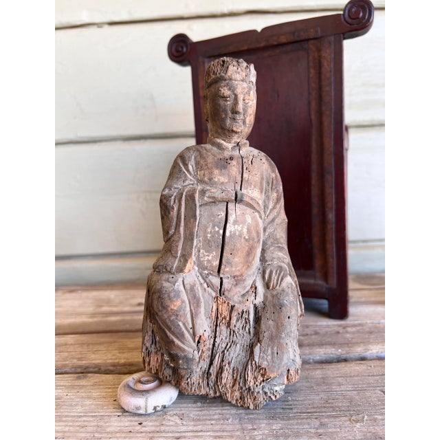 19th Century Early 19th Century Carved Chinese Immortal Deity Figurine in the Red Throne Chair For Sale - Image 5 of 12