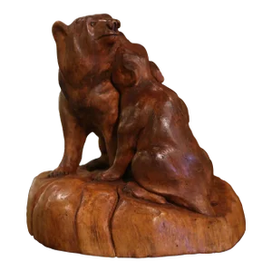Early 20th Century French Black Forest Carved Walnut Bear Sculpture Composition