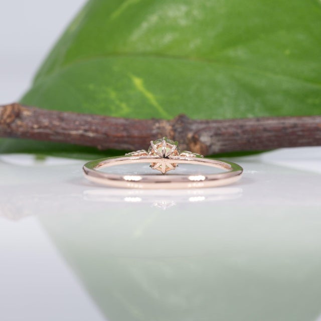 Green Demantoid Garnet Ring With Earth-Mined Diamond Accents: Solid 14k Gold, 4.25mm, Size 6.75 For Sale - Image 8 of 9