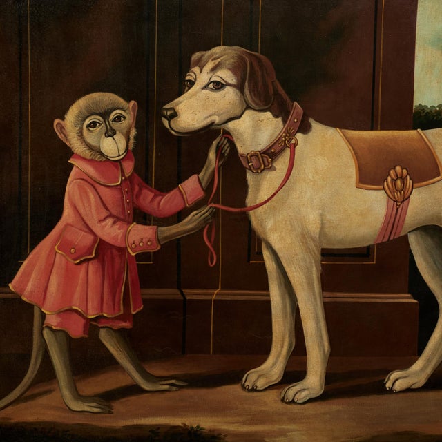 Vintage Victorian Style Painting of a Monkey and Dog by Skilling For Sale In West Palm - Image 6 of 12