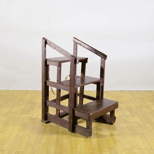 Antique Repainted Wooden Library Staircase, Late 19th Century For Sale - Image 4 of 9