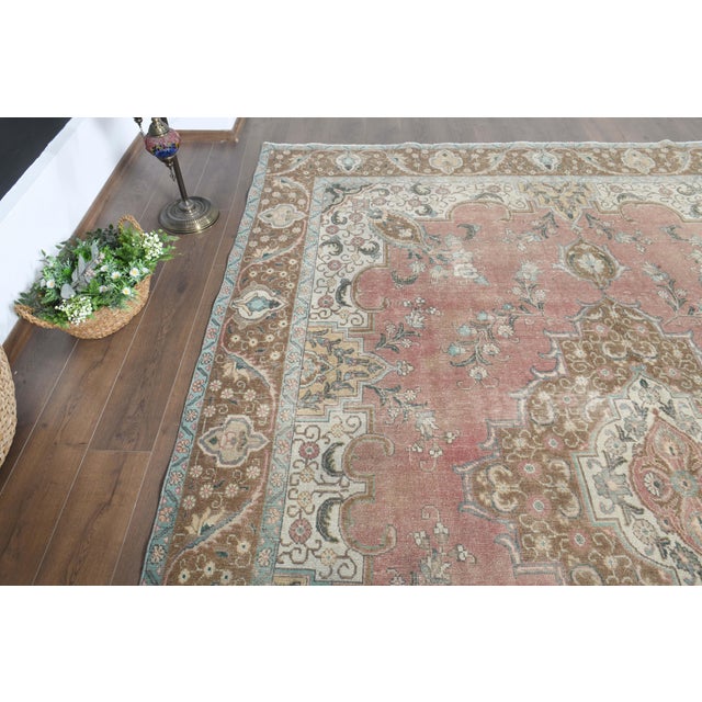 Textile 1970s Vintage Persian Handmade Wool Cotton Pink Area Rug For Sale - Image 7 of 11