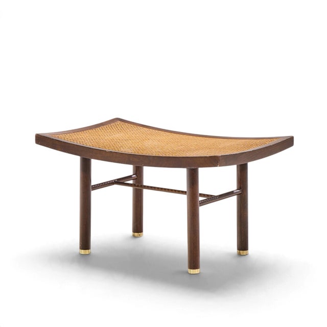 Brown Michael Taylor for Baker Far East Collection Mid Century Cane and Mahogany Stool For Sale - Image 8 of 10