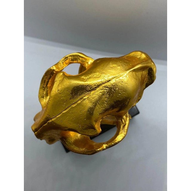 Black Golden Cat Skull Desk Sculpture on Black Marble Base For Sale - Image 8 of 11