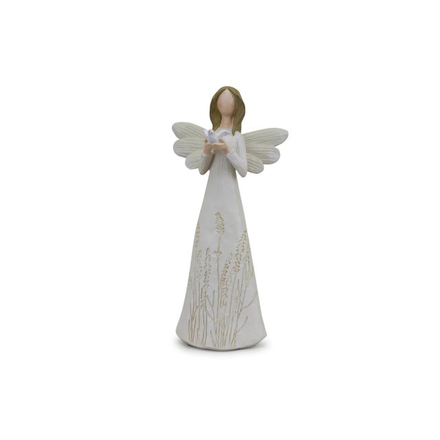 Beige Floral Etched Angel Figurine (Set of 3) For Sale In Chicago - Image 6 of 6