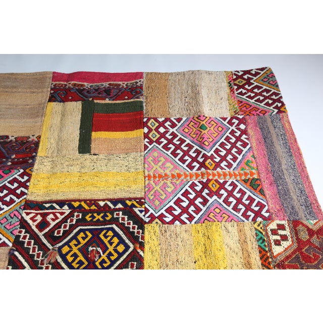 Yellow Authentic Patchwork From Vintage Tribal Kilims – Anatolian Craftsmanship for Modern Home Decor -6' 9'' X 9' 7'' For Sale - Image 8 of 13
