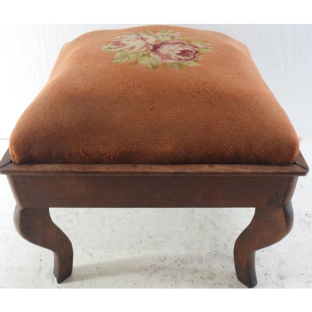 Wood Late 19th Century French Needlepoint Foot Stool For Sale - Image 7 of 9