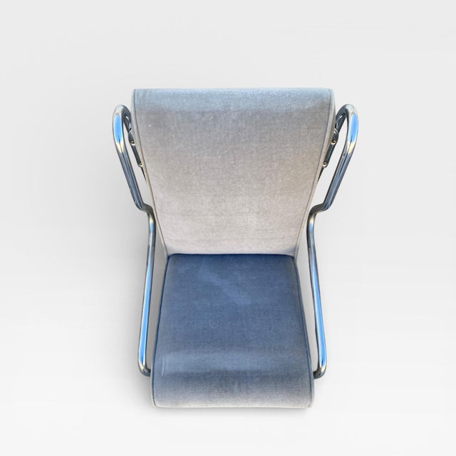 Set of Six 1980s Chrome Cantilever Dining Chairs in Gray Velvet For Sale - Image 11 of 13